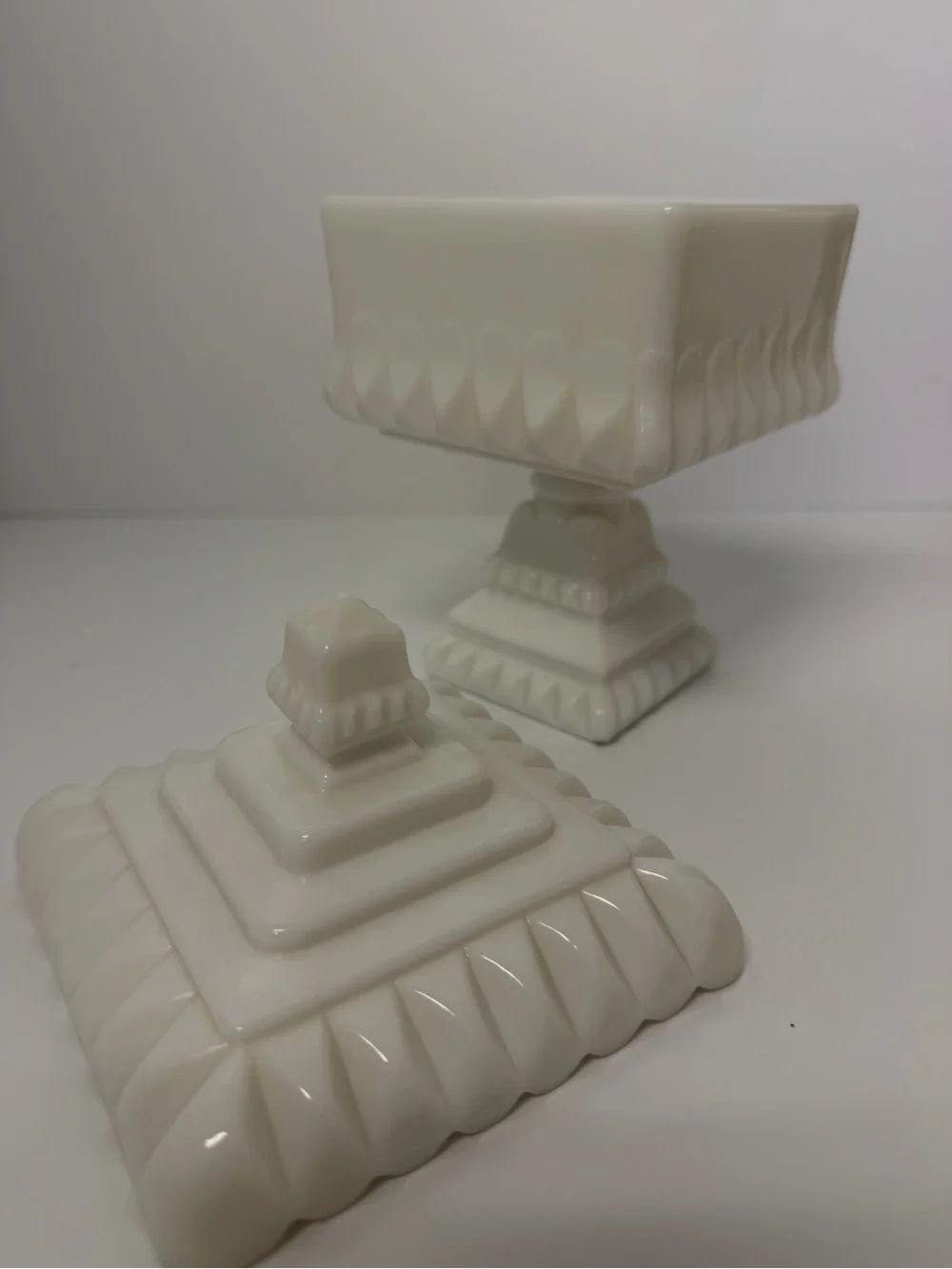 Westmoreland Wedding Box Milk Glass footed candy dish